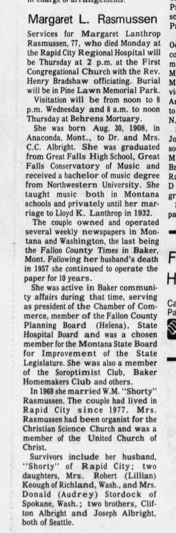 MARGARET ALBRIGHT LATHROP